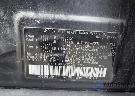 2013 Subaru Outback 2.5I Premium z USA, uszkodzony, nr VIN 4S4BRBCC5D3297167